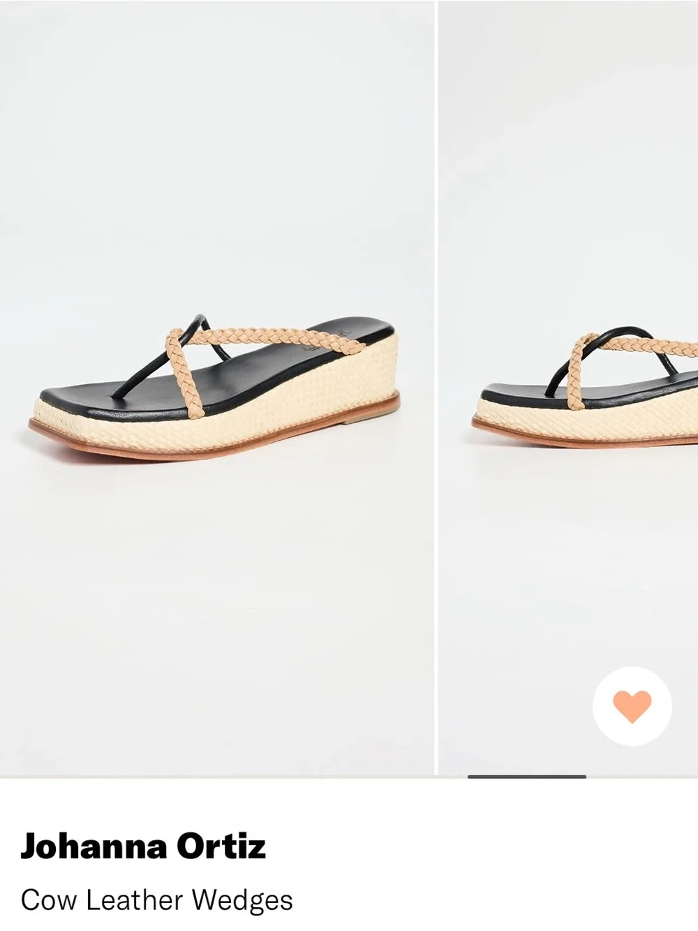 Johanna Ortiz Black and Natural Braided Wedge Sandals